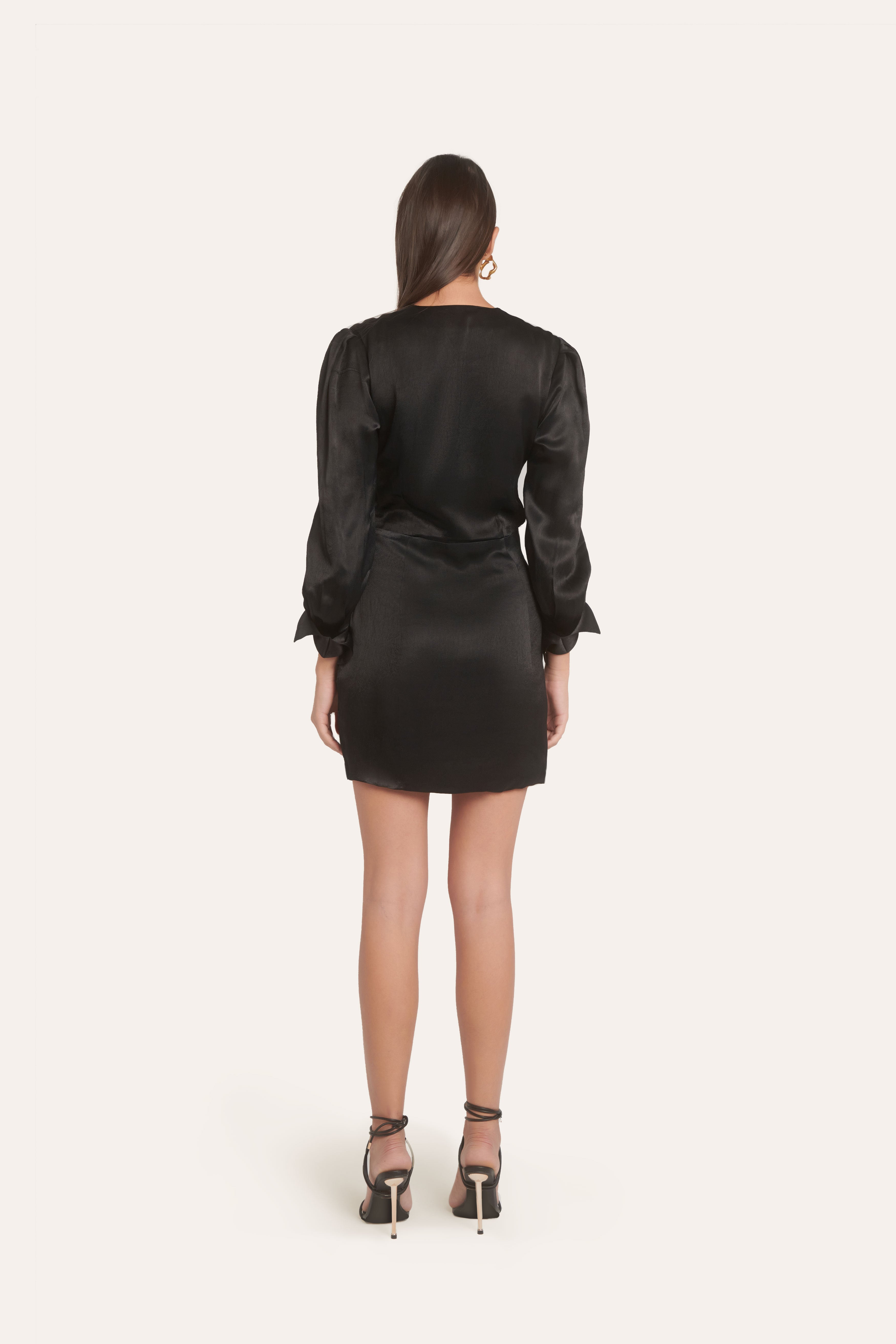 Mini black v neck dress with slits along the thigh